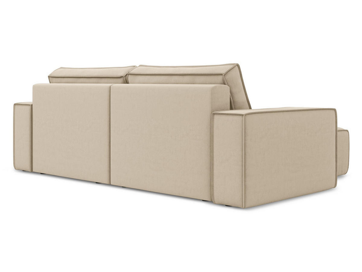 ECKSOFA mit Schlaffunktion Samt Stoff Beige - Beige/Creme, Kunststoff/Textil (148/257cm) - Makamii
