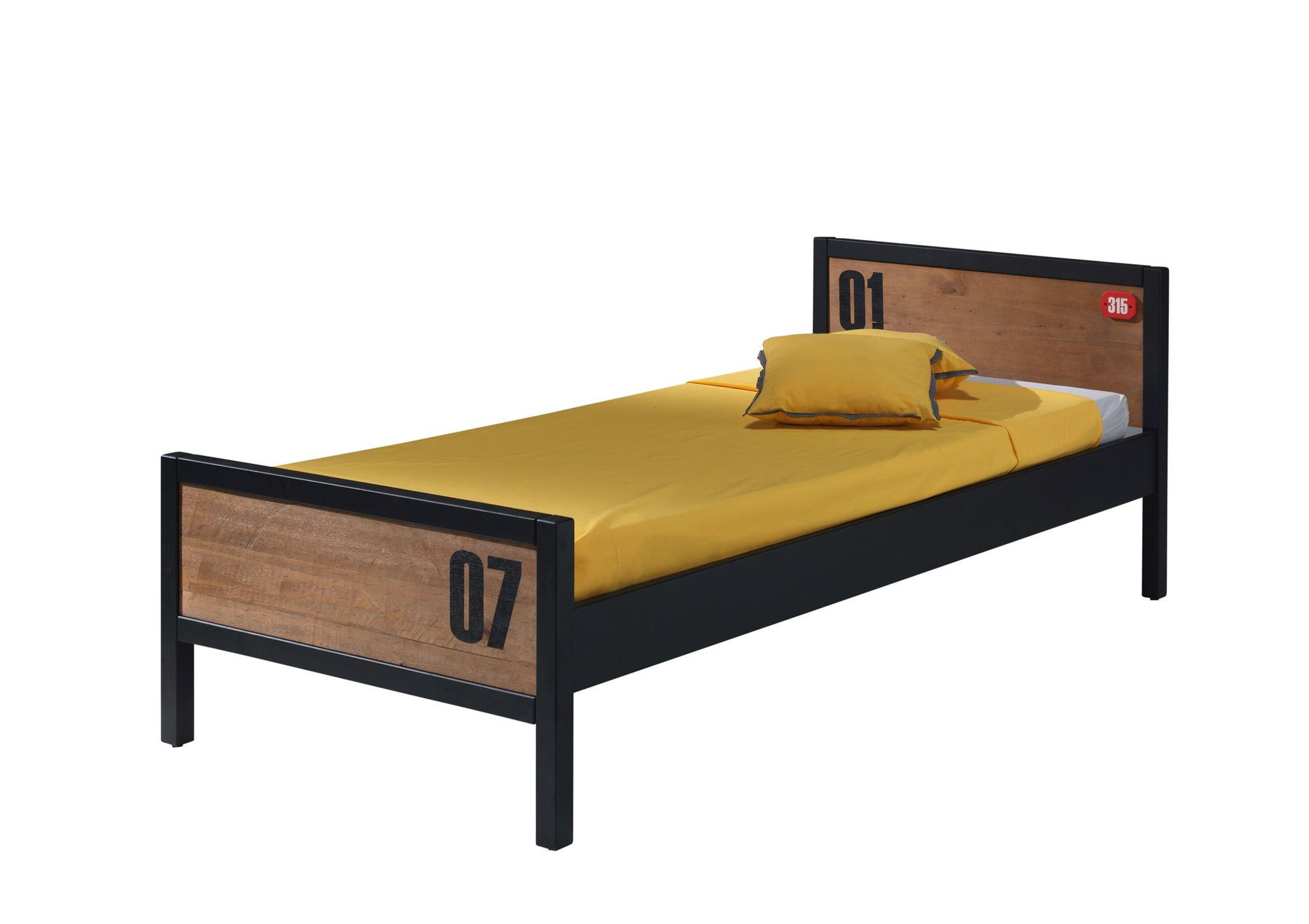 EINZELBETT Kameko 209x75x97 aus Massivholz+MDF in Schwarz/Natur - Cognac/Schwarz, Holz (90/200cm) - 58aufmkessel