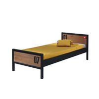 EINZELBETT Kameko 209x75x97 aus Massivholz+MDF in Schwarz/Natur - Cognac/Schwarz, Holz (90/200cm) - 58aufmkessel