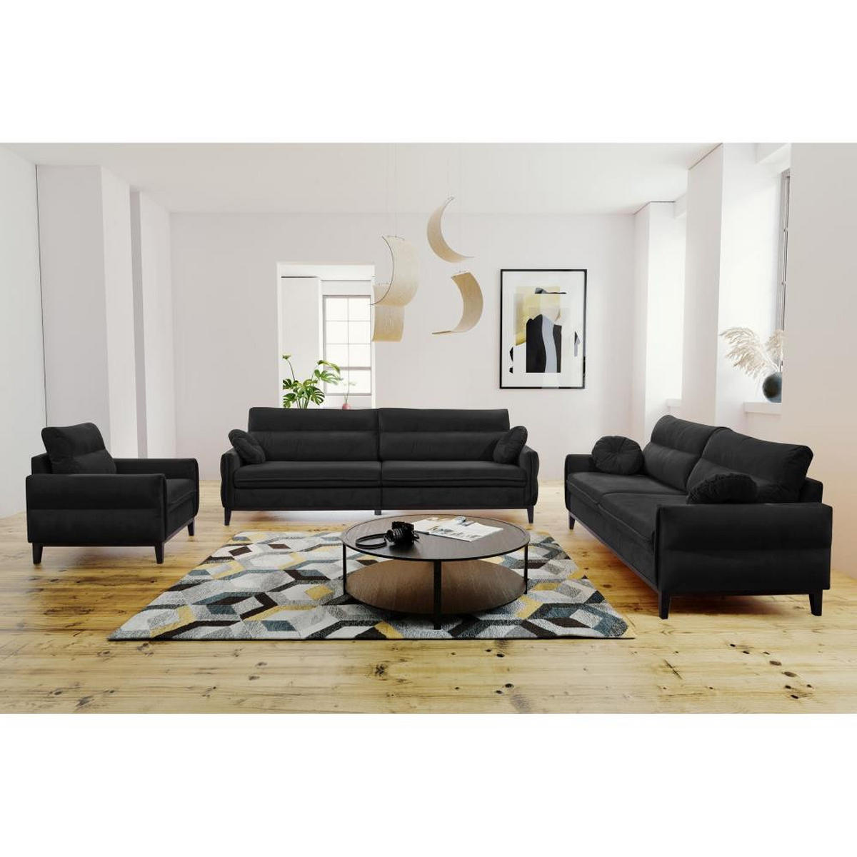 SOFA 3-SITZER Belweder Velours schwarz - Wengefarben/Schwarz, Holz/Textil (268/95/94cm) - Beautysofa