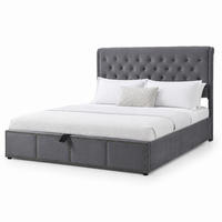 POLSTERBETT 140/190 cm in Grau Samt mit Bettkasten und Nieten - Grau, Holzwerkstoff/Textil (140/190cm) - CHICFURN