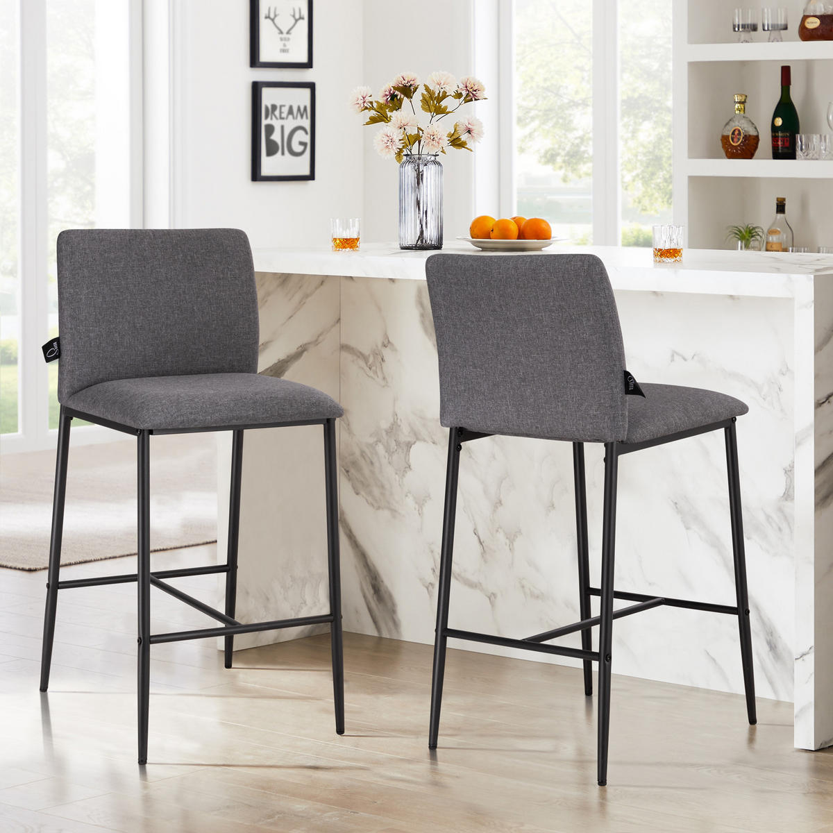 BARHOCKER ERIK mit Rückenlehne 2er Set Dunkelgrau - Schwarz/Grau, Textil (41/90/46cm) - SVITA