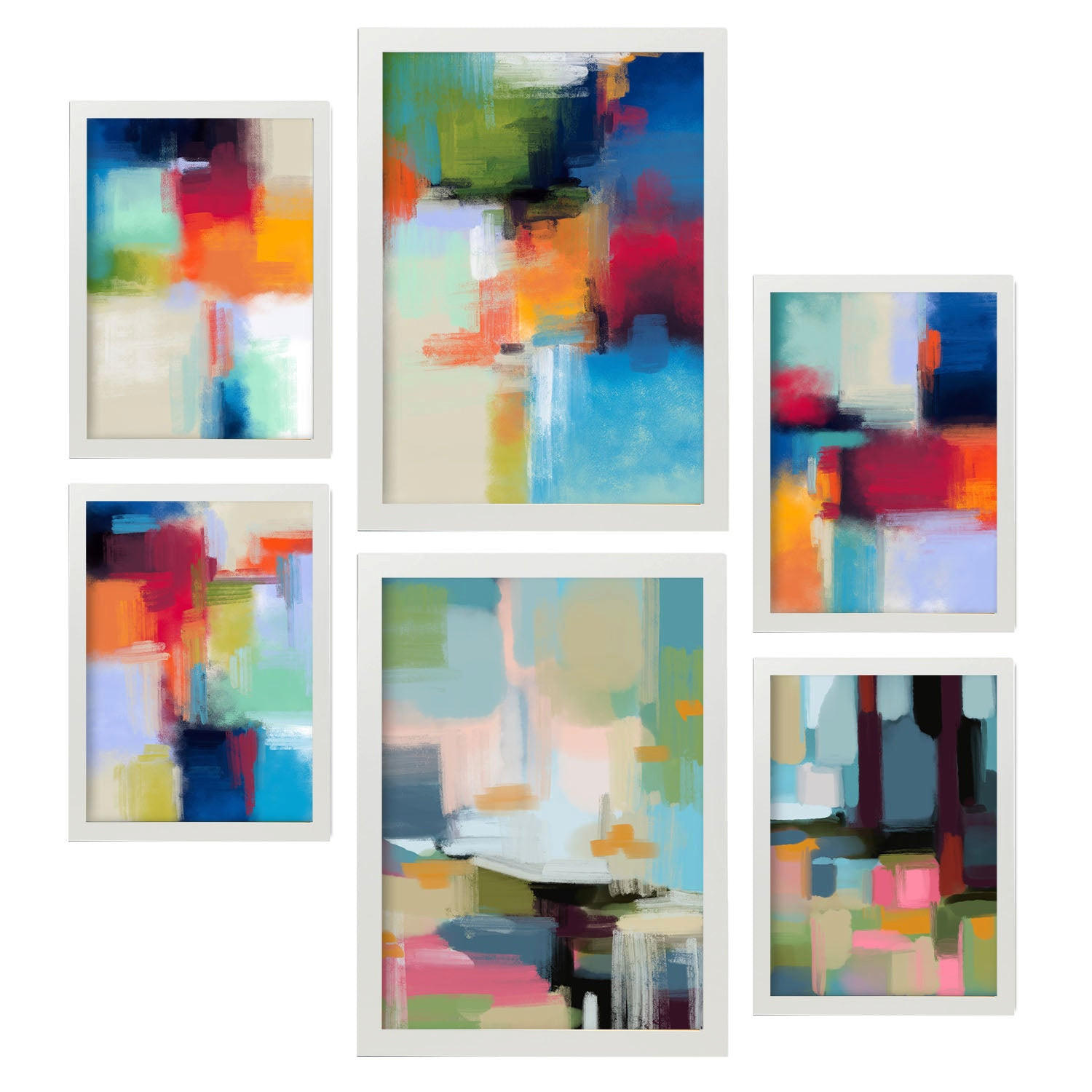 POSTER Set Mit 6 Victorian Shades 2 In Farbenfrohe Zusammenfassungen A3 & A4 Weißer Rahmen - Weiß, Papier (29/3cm) - Nacnic