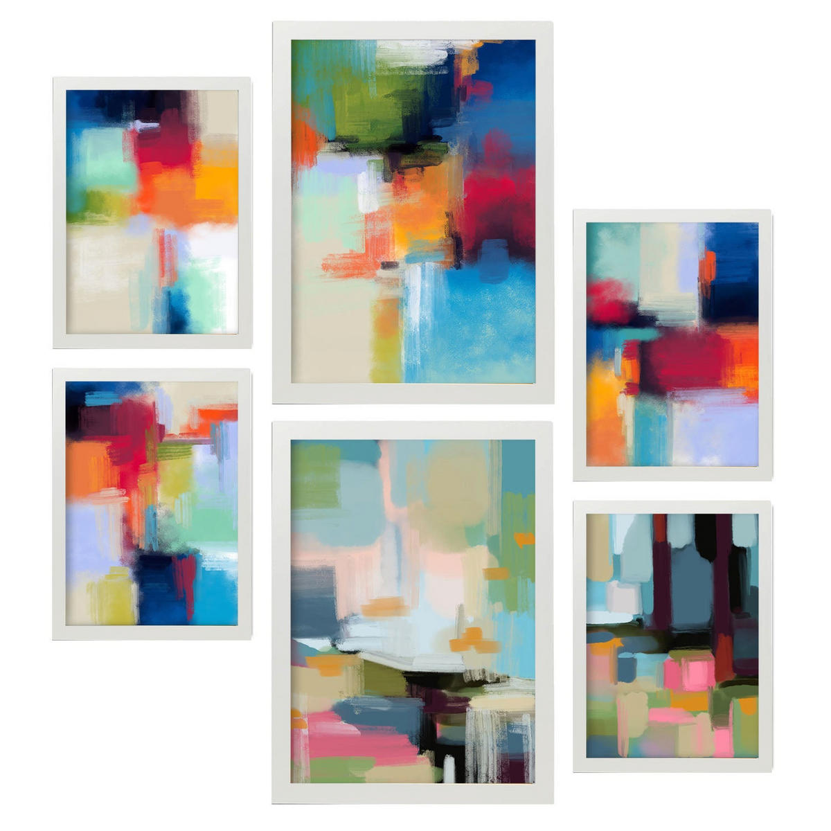 POSTER Set Mit 6 Victorian Shades 2 In Farbenfrohe Zusammenfassungen A3 & A4 Weißer Rahmen - Weiß, Papier (29/3cm) - Nacnic