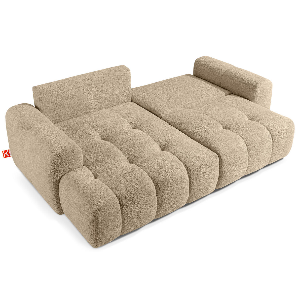 ECKSOFA LINKS RAVIA, Bouclé, Beige - Beige, Holz/Textil (256/104cm) - KONSIMO®