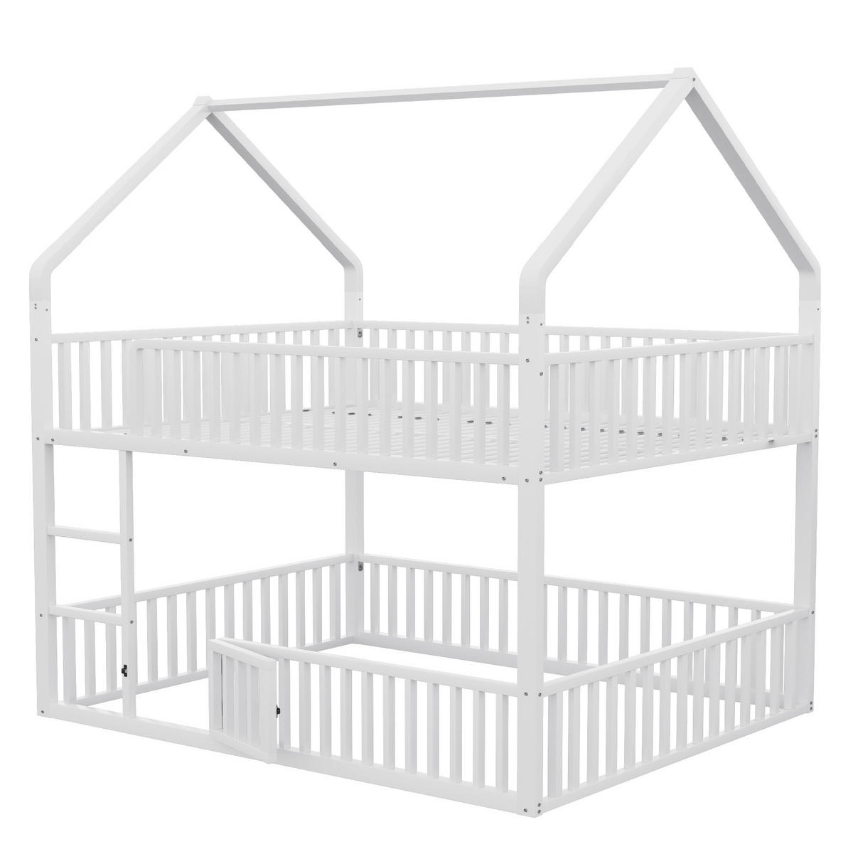 ETAGENBETT 140/200 cm mit Hausrahmen, Frontleiter und kleiner Tür, Metall, Weiß - Weiß, Metall (140/200cm) - Redom