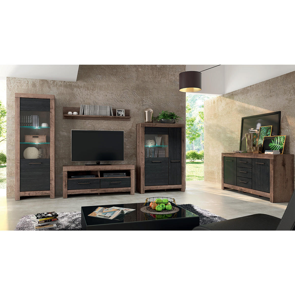 VITRINE Adam Holz und Schwarz - Braun, Holzwerkstoff (68/196/39cm) - Petits-meubles