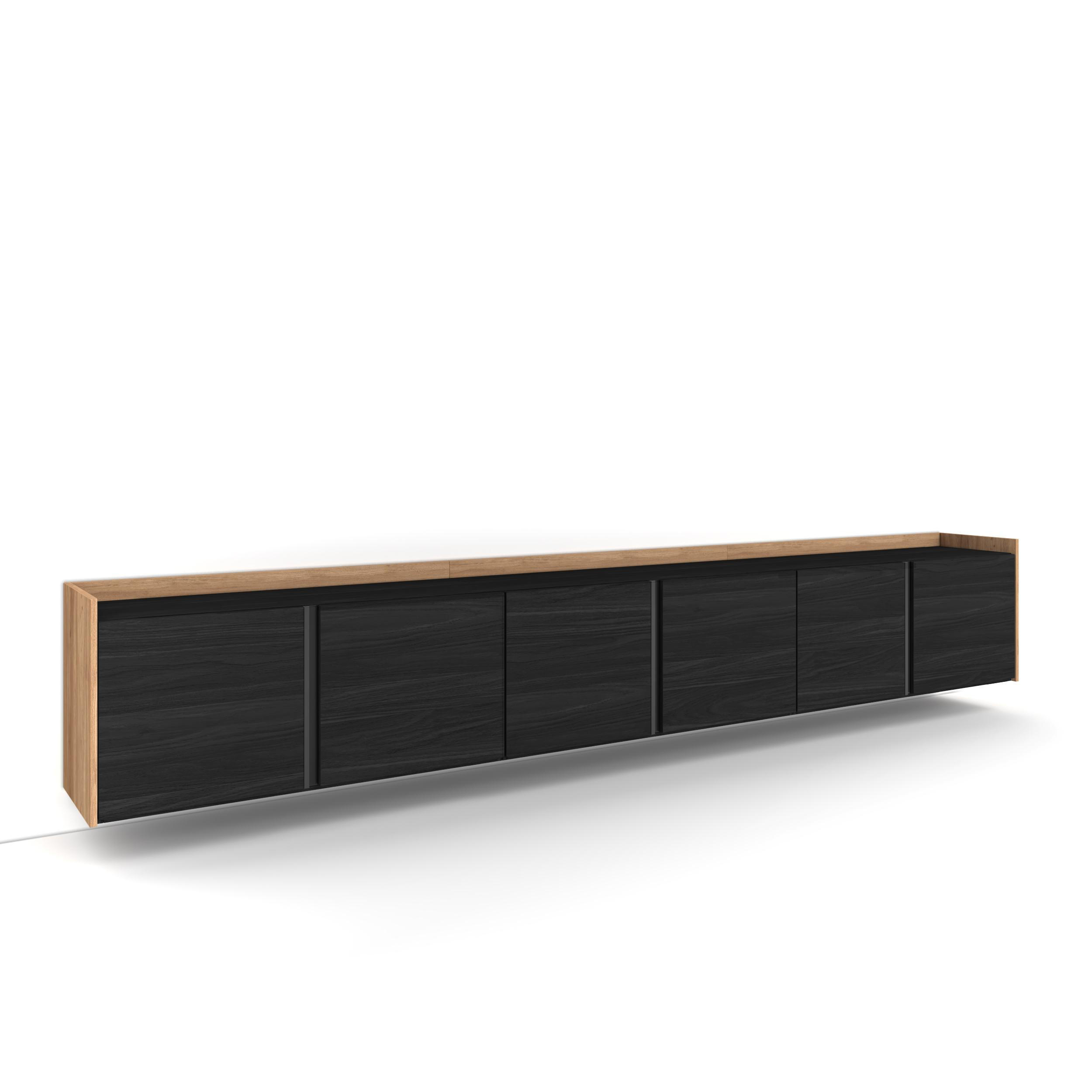 LOWBOARD, Schwarz und Eiche, Hängend, 309/35/50cm - Schwarz, Holzwerkstoff (310/50/35cm) - Skraut Home