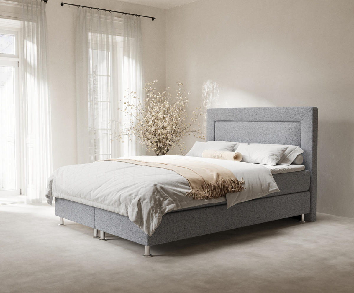 BOXSPRINGBETT Laguno Grau 140/200 cm mit Latex-Topper - Silberfarben/Grau, Holz/Holzwerkstoff (140/200cm) - Maison de Reve