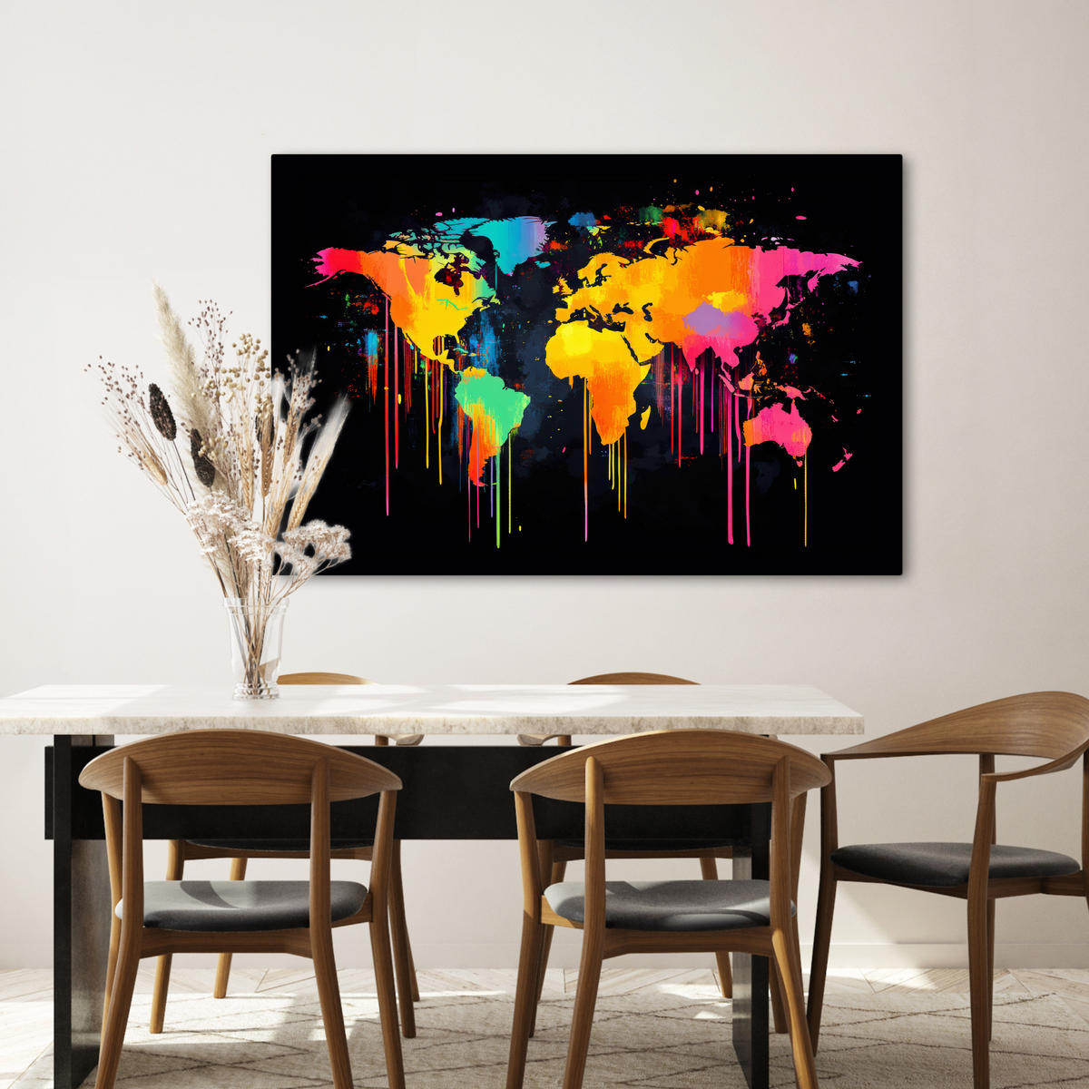LEINWANDBILD Weltkarte - Farbe - Bunt - Graffiti - Welt Wohnzimmer 120x80 cm - Multicolor, Textil (120/80cm) - MuchoWow