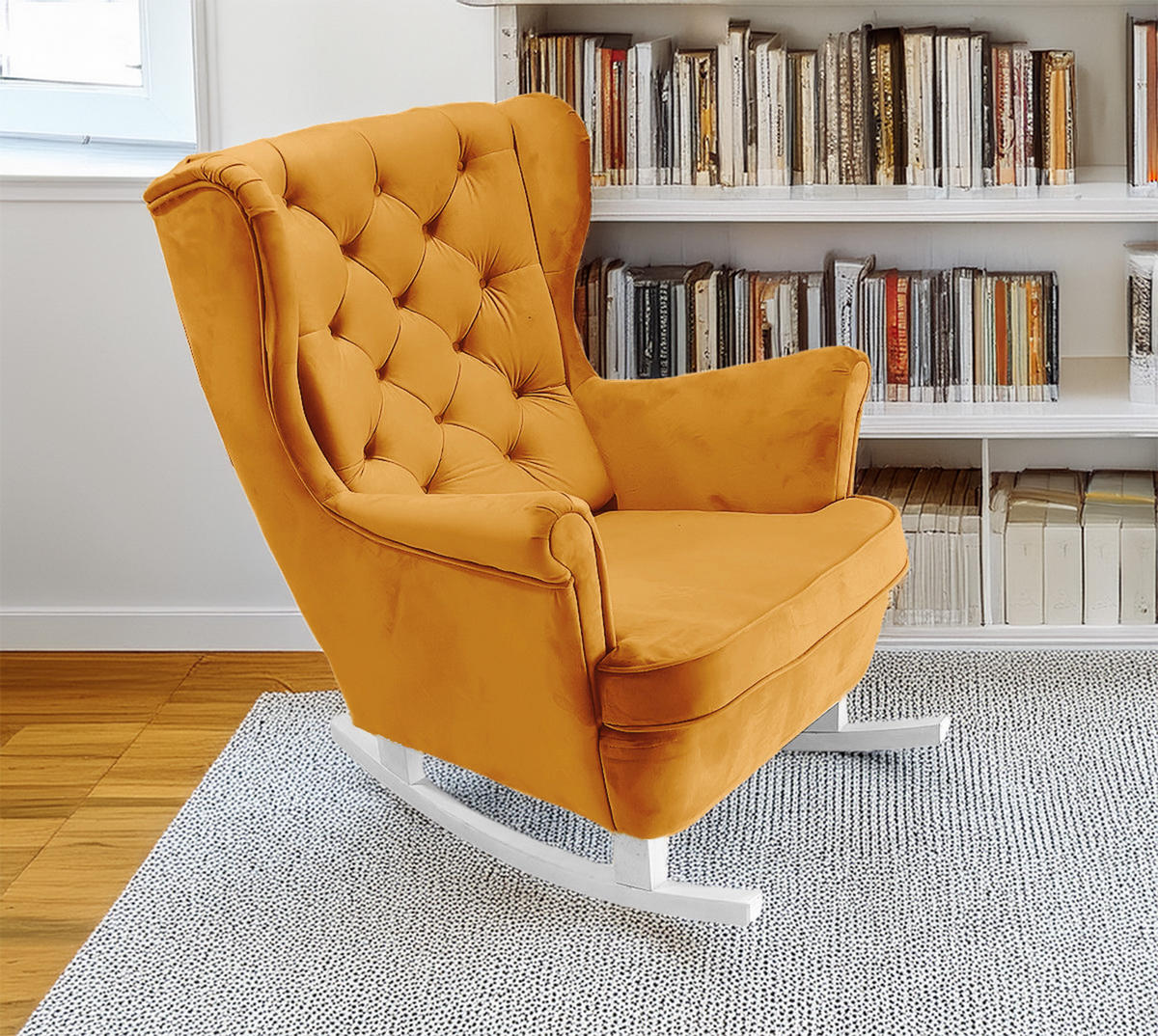 SCHAUKELSESSEL mit gepolstertem Sitz und Armlehnen, 102x81x95 cm, Gold_29820 - Goldfarben/Weiß, Holz/Textil (81/102/95cm) - DomoHome