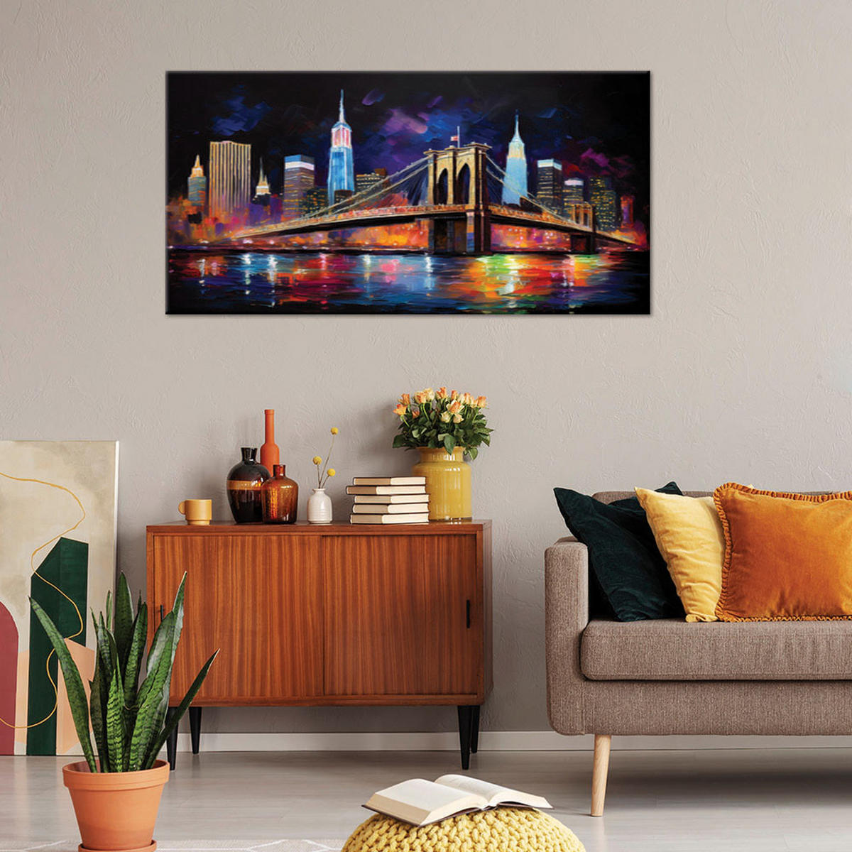 LEINWANDBILD Abstrakte Brücke New York - Multicolor, Textil (120/60cm) - Feeby