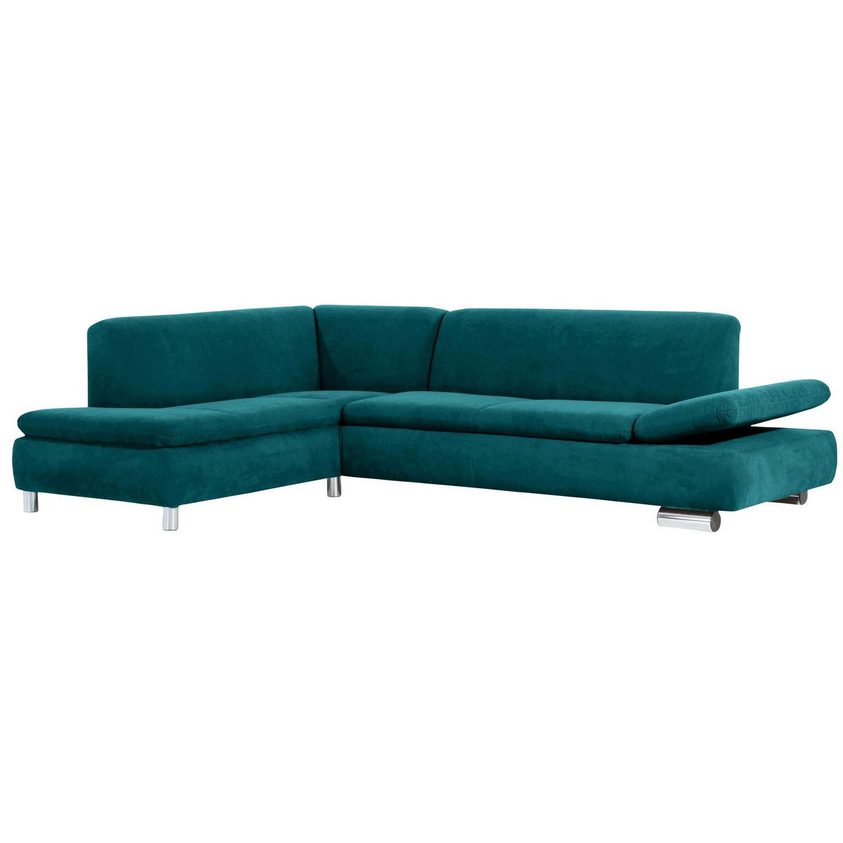 ECKSOFA mit Ottomane links Kaye Bezug Veloursstoff Metallfuß verchromt / petrol - Blau, Kunststoff (190/270cm) - 58aufmkessel