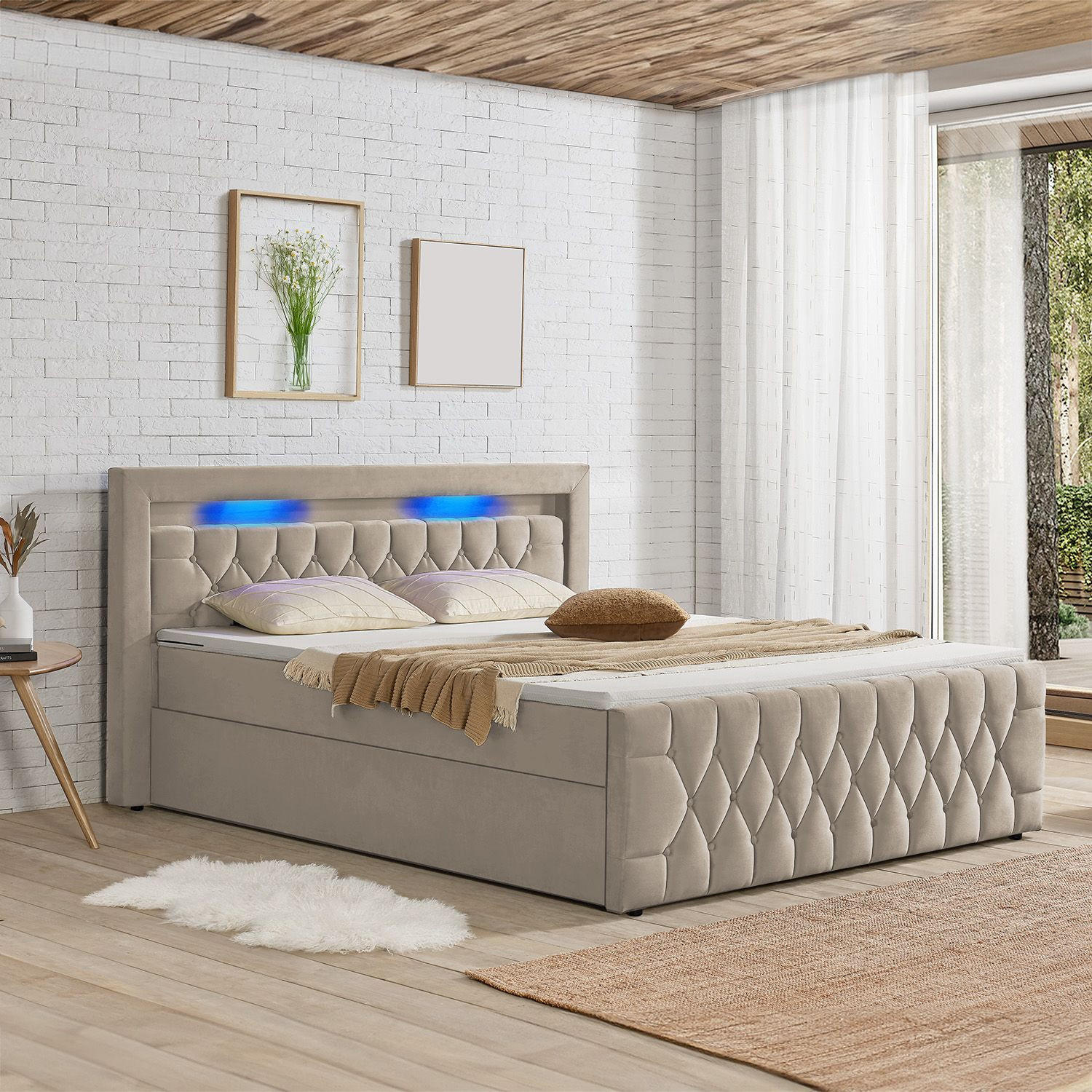 BOXBETT Leona Beige Samt 140x200 cm - Beige, Textil (140/200cm) - Juskys