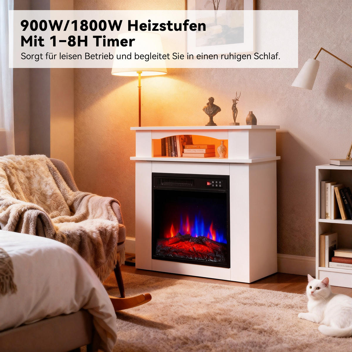 ELEKTROKAMIN mit Schrank, 1000W / 2000W Heizleistung - Weiß, Metall (48.51/45.54/13.57cm)
