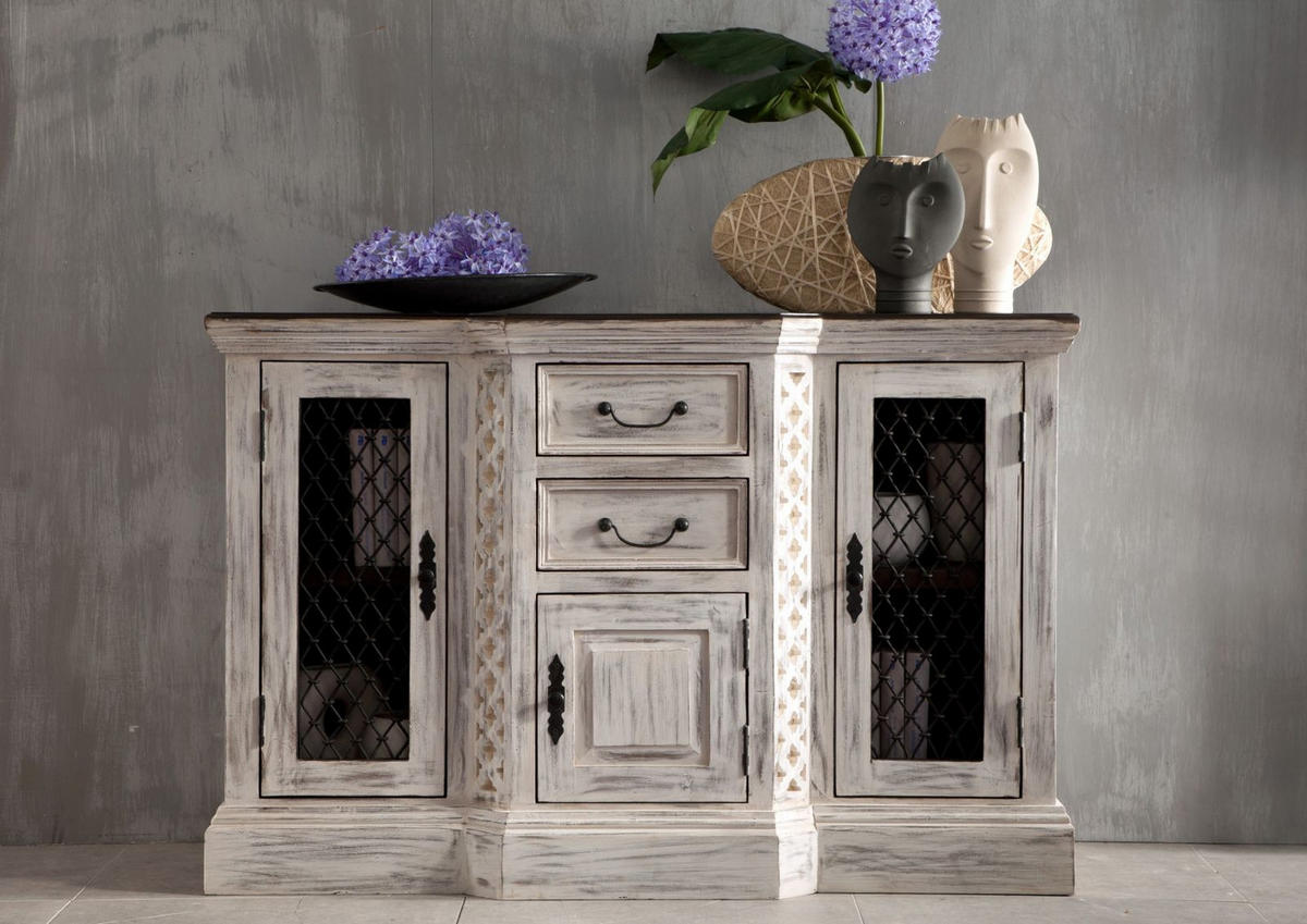 SIDEBOARD Mango / Akazie 135x50x90 weiß gewachst CASTLE-ANTIK #215 - Weiß, Holz (135/90/50cm) - Massivmoebel24