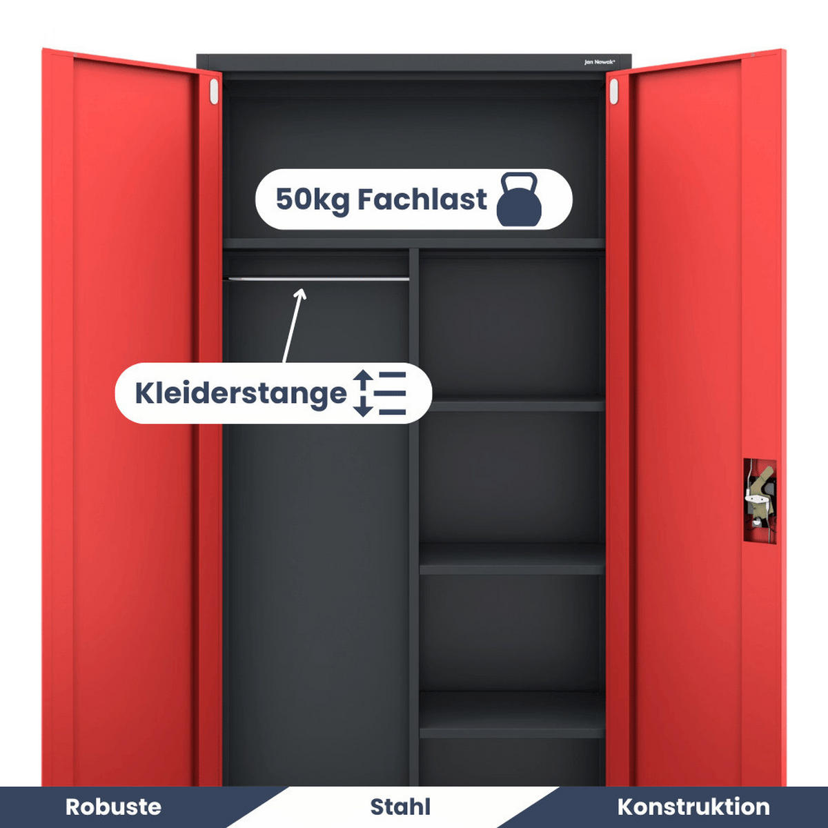 MEHRZWECKSCHRANK Metall abschließbar REKL 185x90x45cm Anthrazit-Rot - Anthrazit, Metall (90/185/45cm) - DELUKE
