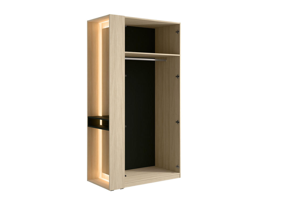 KLEIDERSCHRANK BRAVIA 90 - 110,9×207,5×58 cm 2 Türen, mit Spiegel, mit Beleuchtung Barista Eiche / Schwarz Onyx - Eiche Artisan, Holzwerkstoff (110.9/207.5/58cm) - Milaros Markt