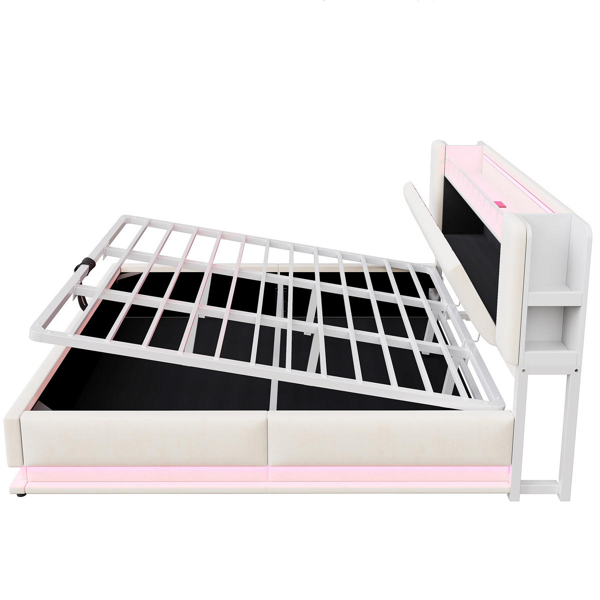 POLSTERBETT 180/200 cm Beige mit LED-Beleuchtung und Stauraum Samtbezug - Beige, Textil (180/200cm) - OKWISH