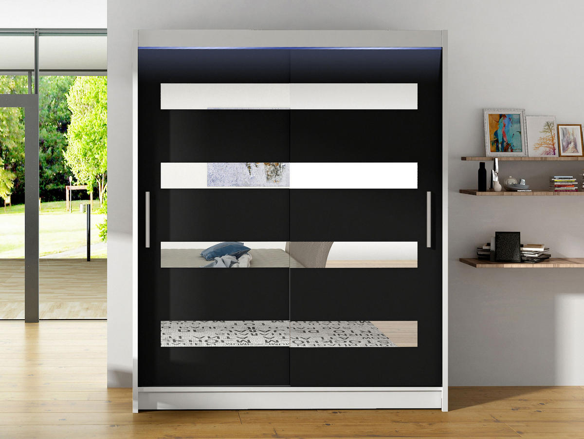 SCHWEBETÜRENSCHRANK Westa XIII, mit RGB LED Beleuchtung - Klar/Silberfarben, Holzwerkstoff/Metall (150/200/58cm) - MIRJAN24