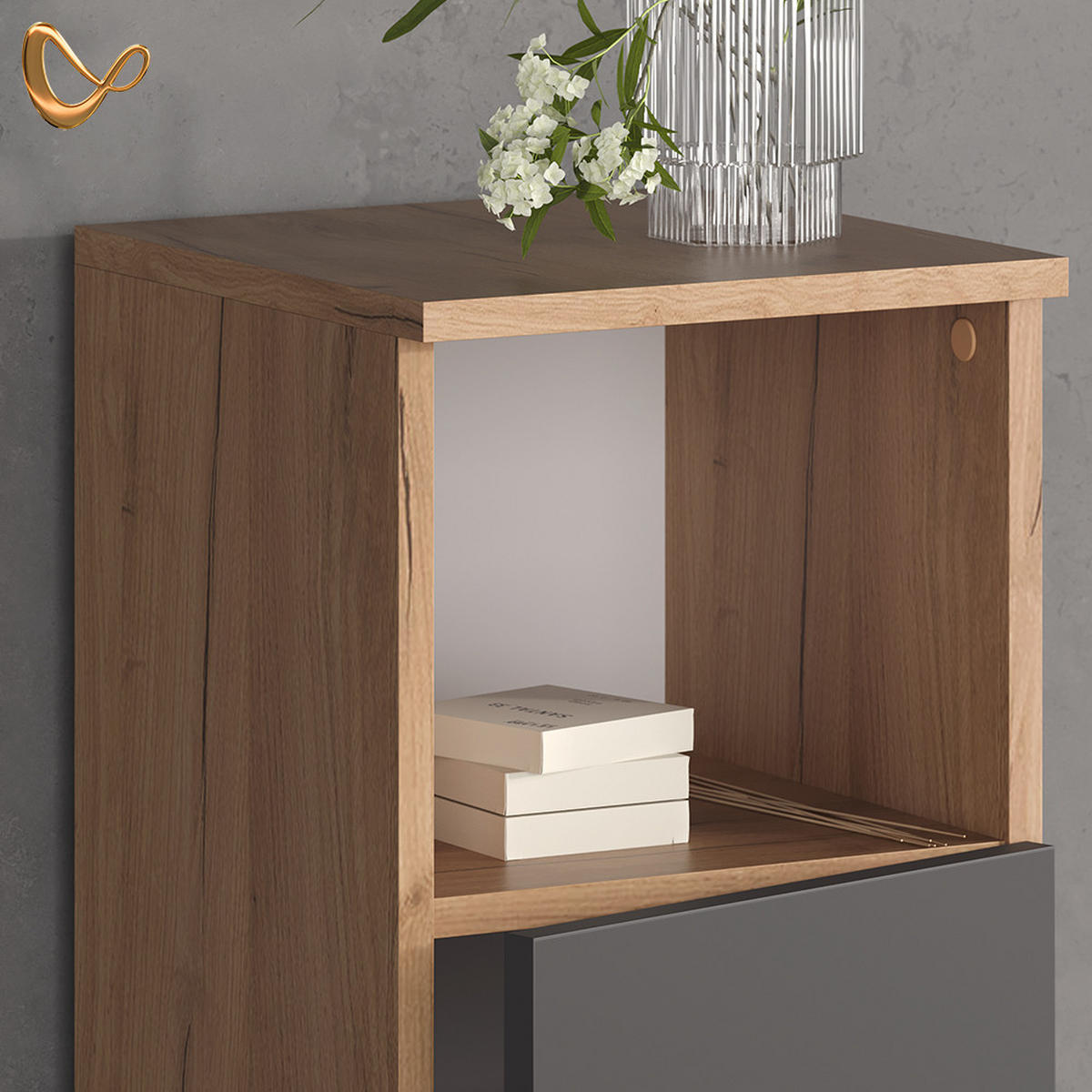 BADMÖBEL-SET Fucino Eiche 3 Teile, mit Midischrank - Eichefarben/Anthrazit, Holzwerkstoff (79/64/21cm) - Livinity®