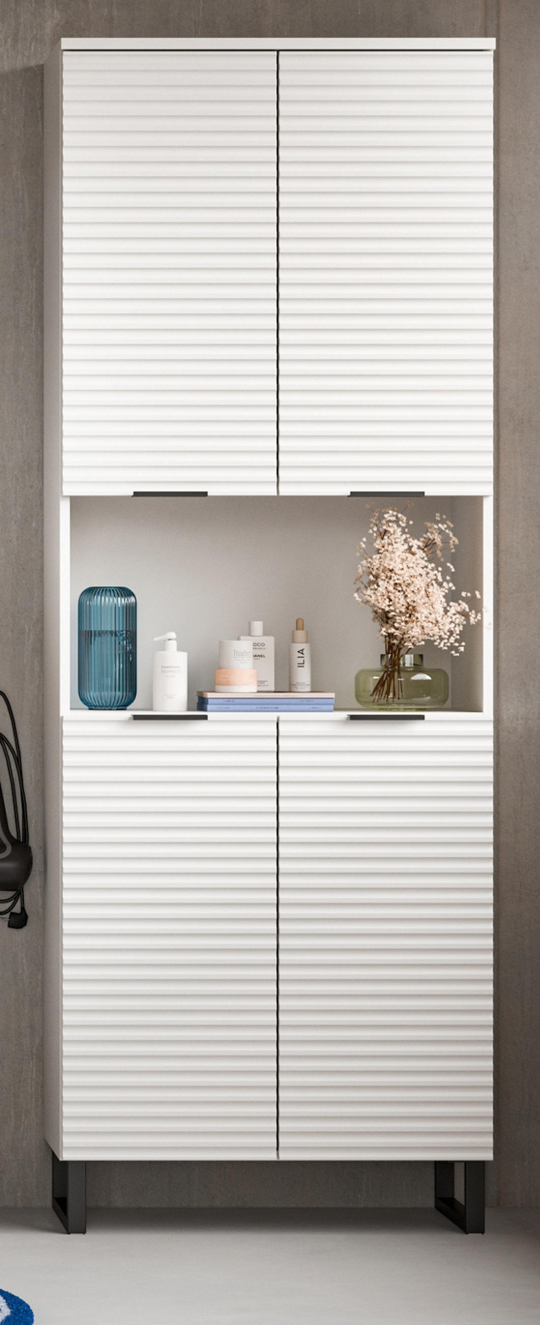 HOCHSCHRANK weiß 70 cm, 4-türig, Badschrank mit Soft-Close - Schwarz/Weiß, Holzwerkstoff/Metall (70/193/34cm) - Inn.Furn