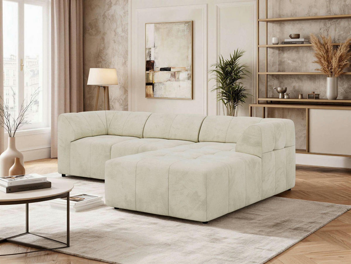 ECKSOFA VORITA L 3M - Beige Velvet - Rechts Seite - Beige/Schwarz, Kunststoff/Textil (176/267cm) - MKS