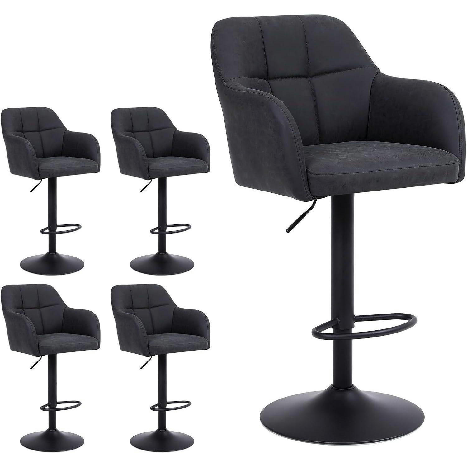 BARHOCKER 4er Set höhenverstellbar Lederoptik Schwarz - Schwarz, Kunststoff (56/116/41cm)