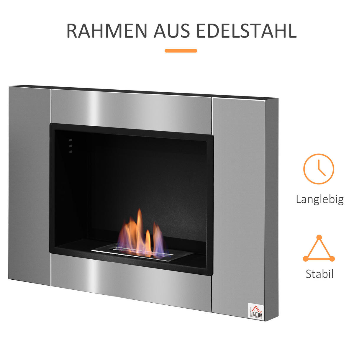 ETHANOL-KAMIN, 0,9 L, 3 Stdn., kein Rauch, Edelstahl, 80 x 14 x 54 cm - Silberfarben, Metall (14/54/80cm) - HOMCOM