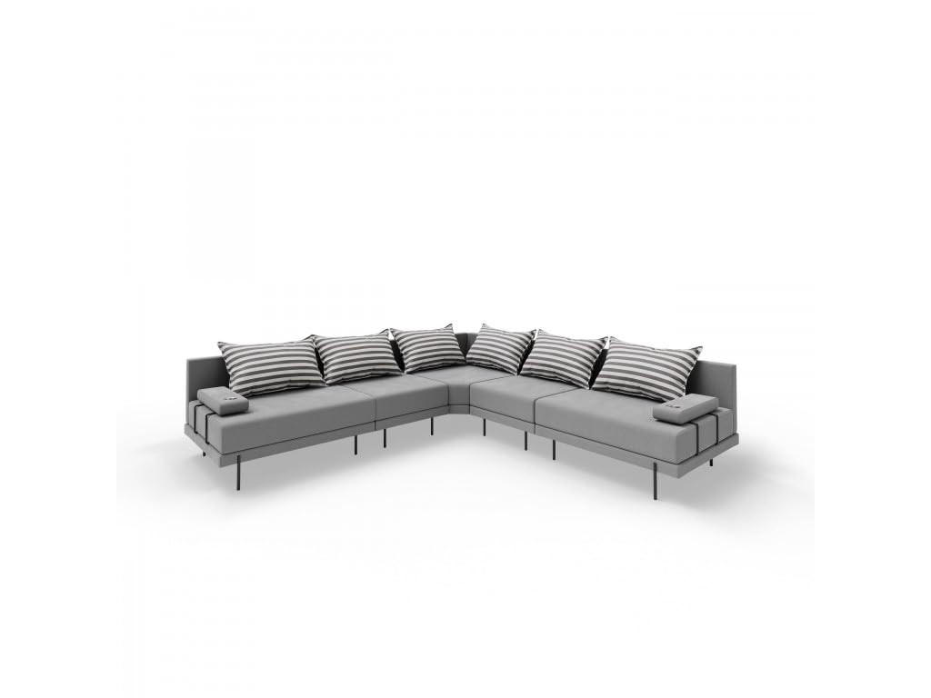 GARTENSOFA BAHAMA L - Wetterfeste Balkonmöbel & Terrassenmöbel Außen - Moderne Lounge Möbel für Garten - Balkon & Terrasse - Grau gestreift - Grau, Kunststoff (298/75/298cm) - Trada