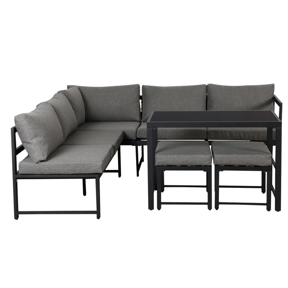 GARTENLOUNGE-SET mit Liegefunktion, Grau - Grau, Metall - KOMHTOM