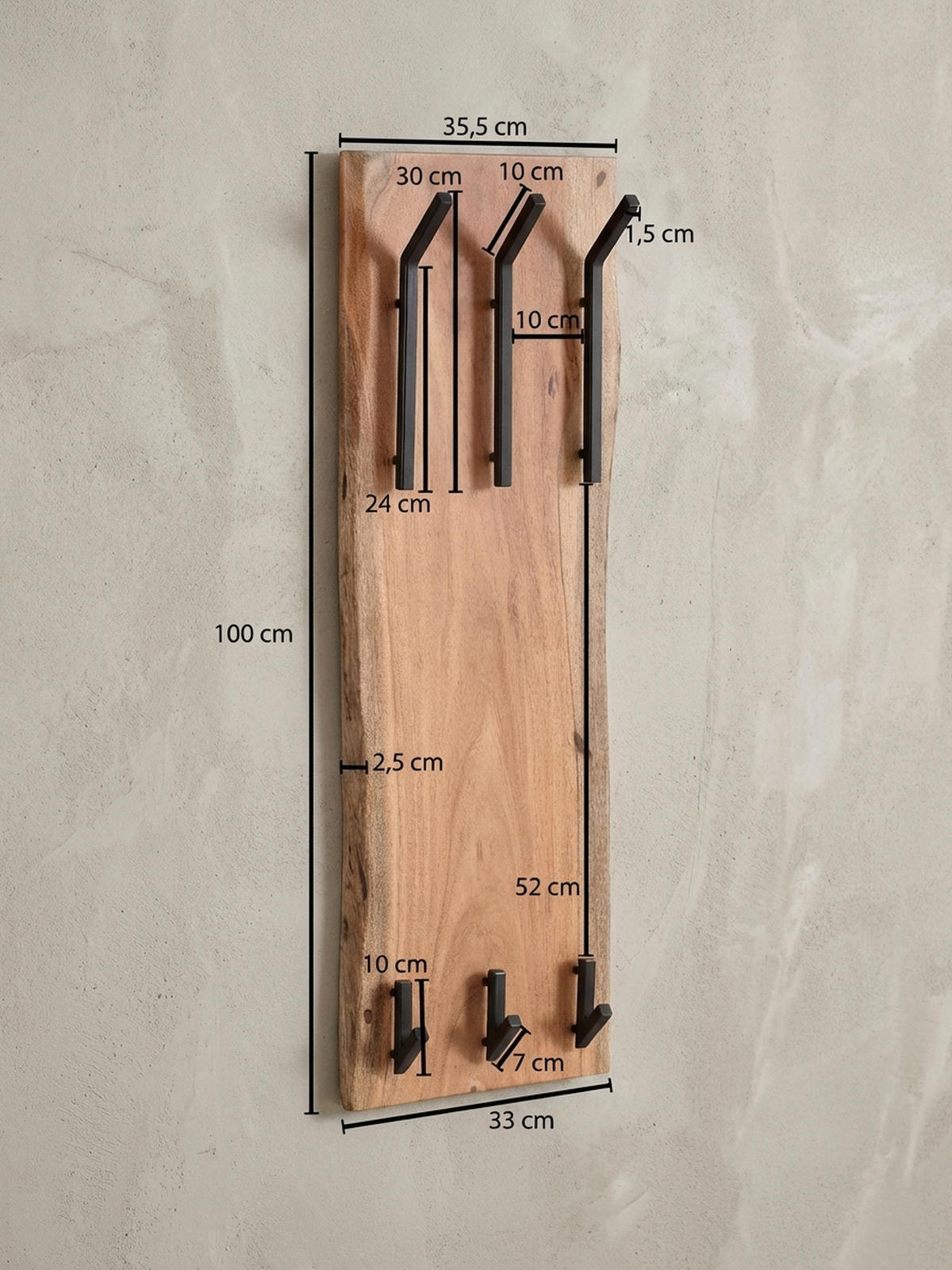 WANDGARDEROBE Akazie Massivholz Metall Modern 35,5x11x100 cm mit Naturkante - Beige, Holz (35/100/11cm) - KADIMA DESIGN