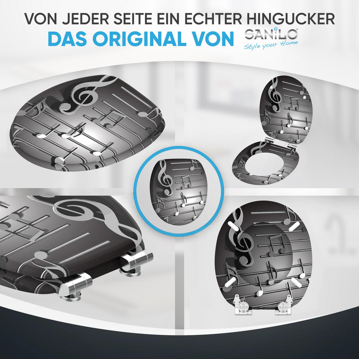 WC-SITZ Absenkautomatik Musical Notes - Grau, Holzwerkstoff (38/6/47cm) - Sanilo
