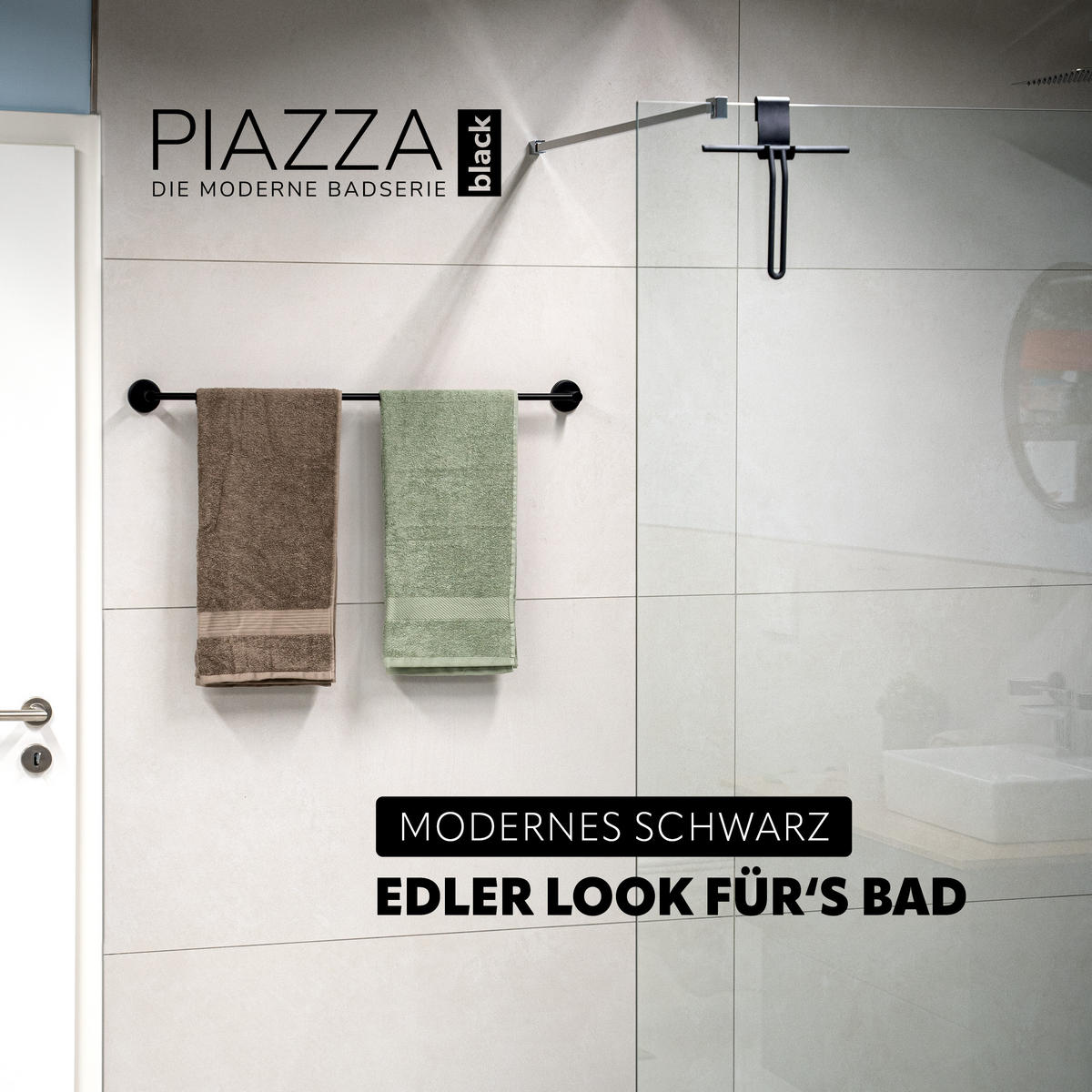 BADETUCHSTANGE PIAZZA BLACK, Edelstahl, schwarz - Schwarz, Metall (76/6/6cm) - bremermann