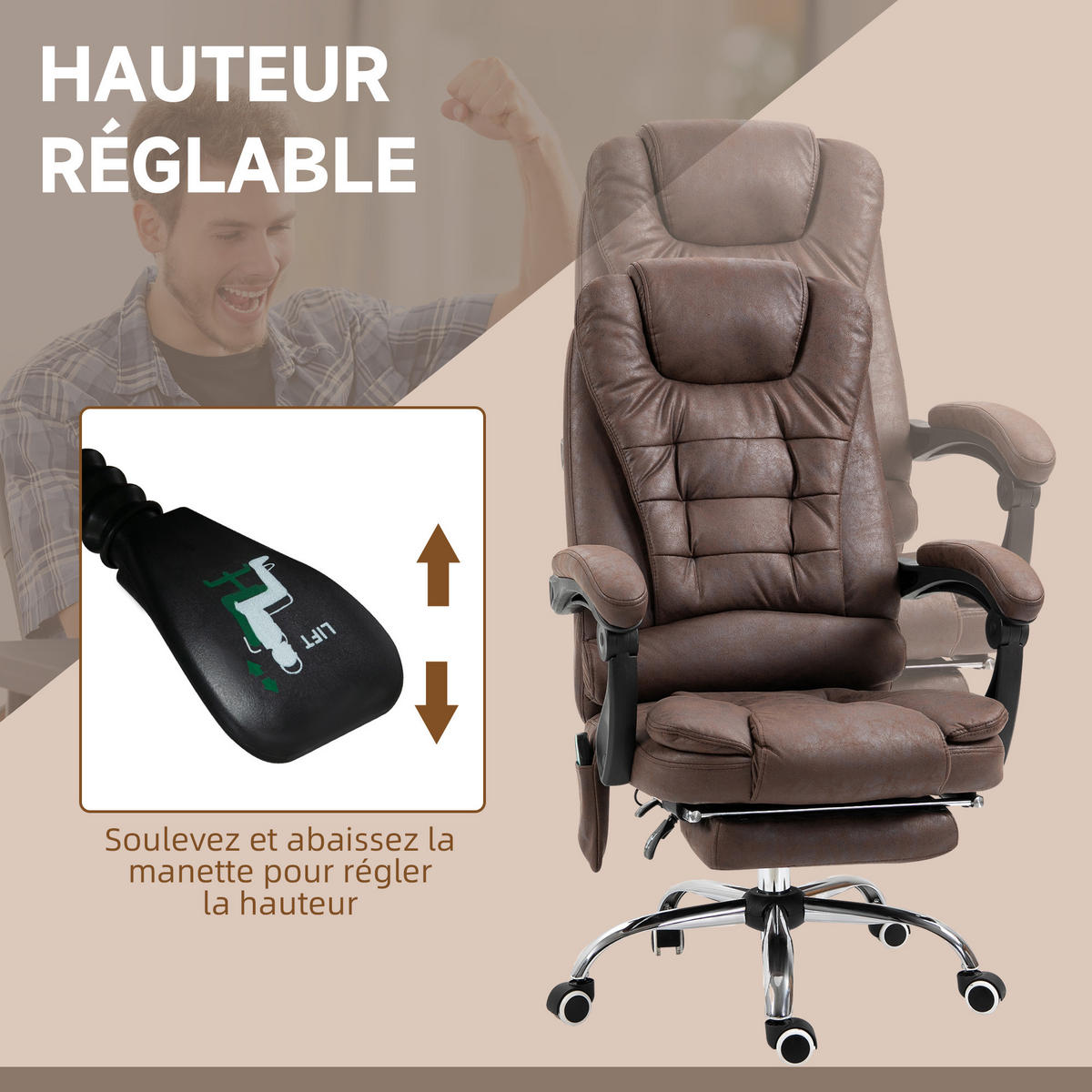 CHEFSESSEL DE-11686 Massage & Heizfunktion Braun - Braun, Metall (70/119/65cm) - ComfortXL