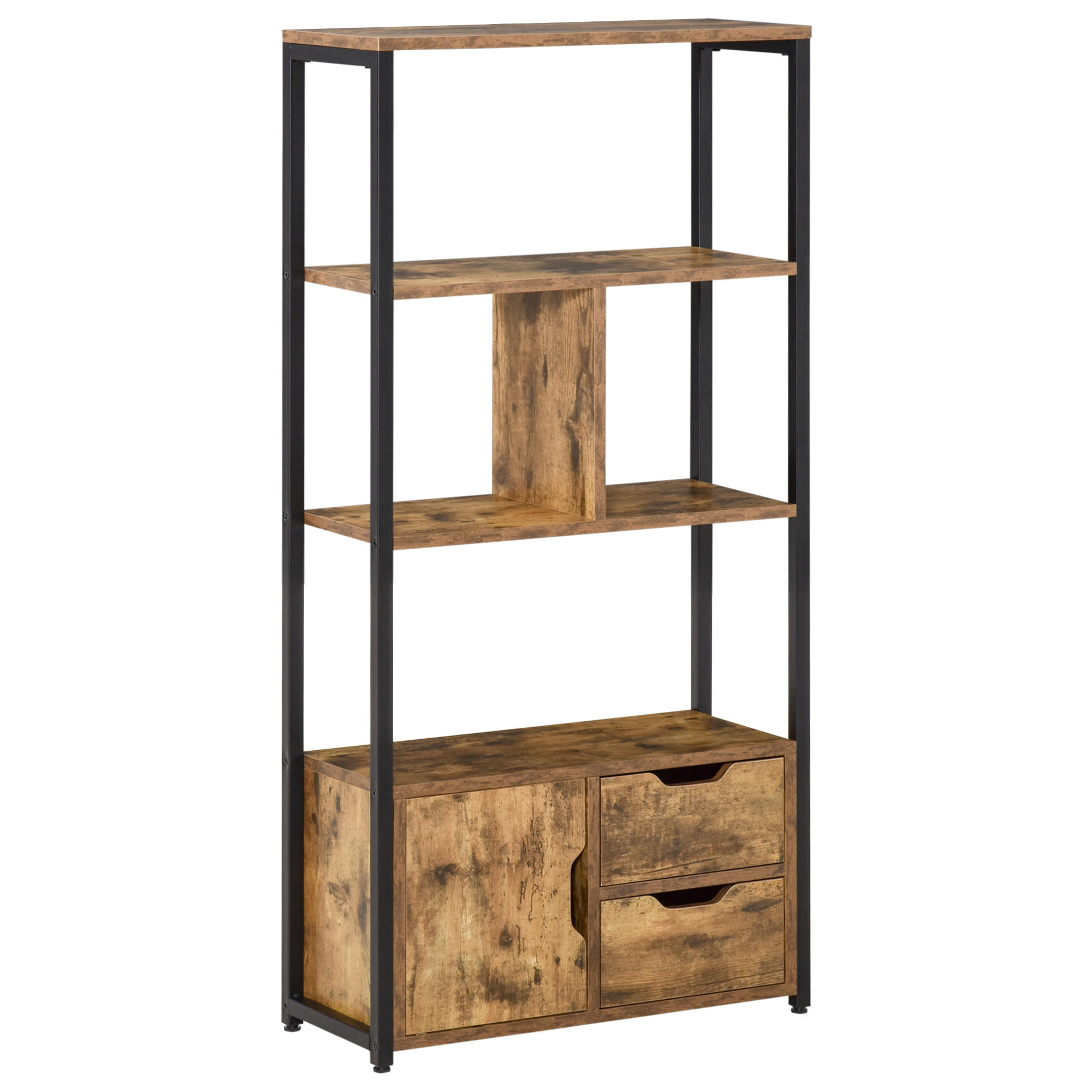 REGAL DE-15477 3 Ablagen + 1 Tür + 2 Schubladen Altwood/Schwarz - Braun, Holzwerkstoff (58/122/24cm) - ComfortXL