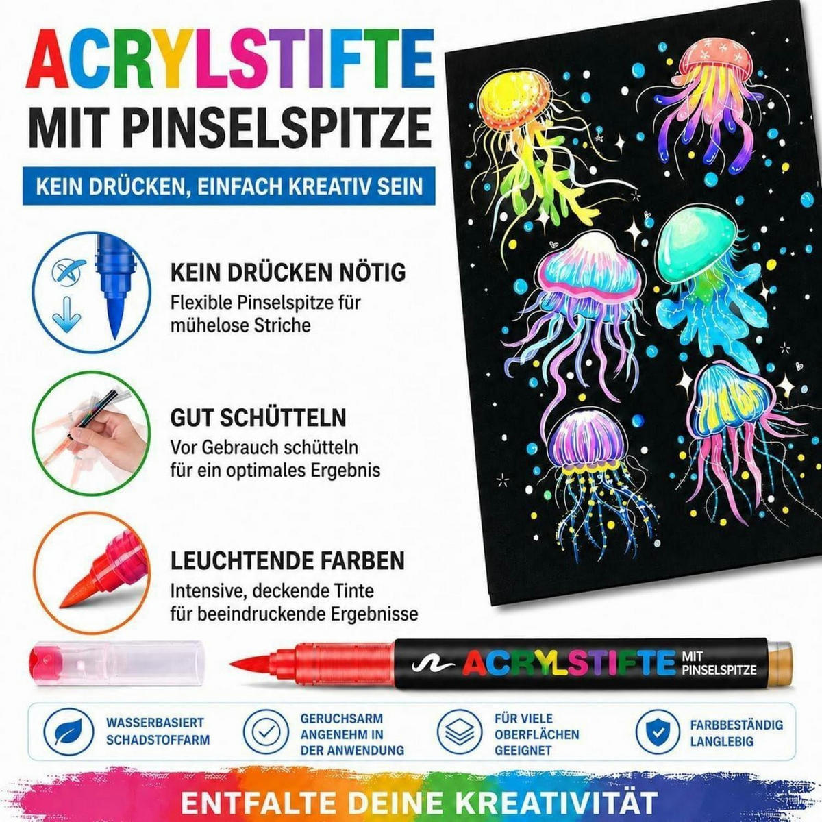 ACRYLSTIFTE 72-teiliges Set mit Pinselspitze - Multicolor, Kunststoff (1/1/15cm)