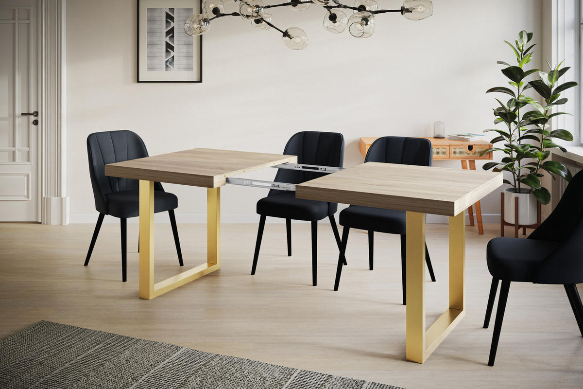 ESSZIMMERTISCH LOFT-U, ausziehbarer Tisch 160-260X90X77 cm, Farbe: SONOMA, mit Metallbeinen in Farbe Gold - Goldfarben/Sonoma Eiche, Holzwerkstoff (160/90/77cm) - Alpi-Möbel