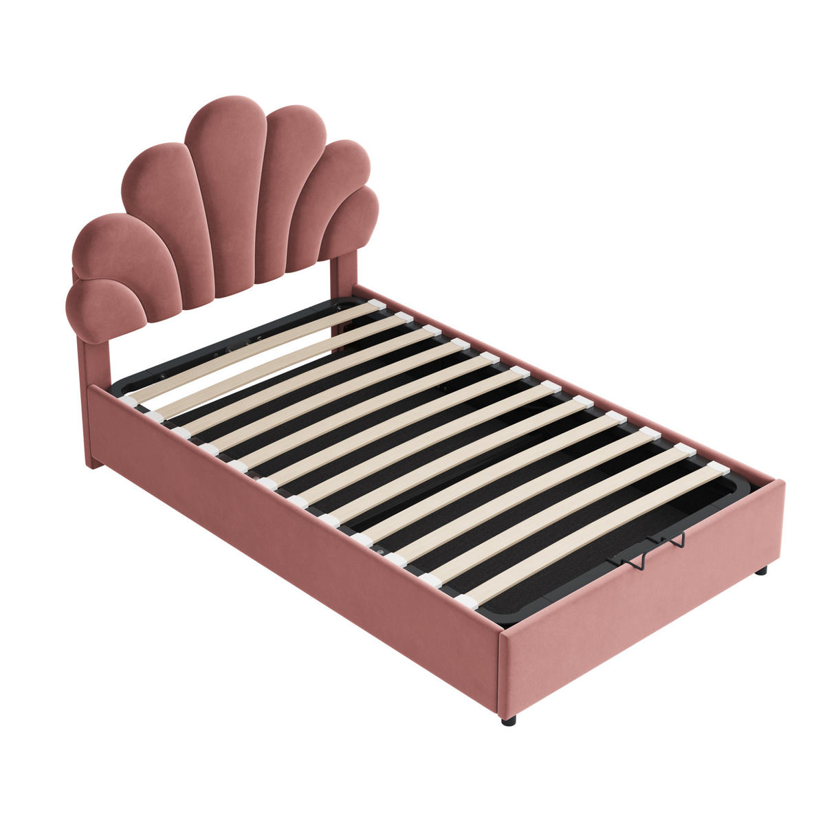 BETT mit hydraulischem Stauraum 90x200 cm Samt Rosa - Rot, Metall (90/200cm) - Beauniv