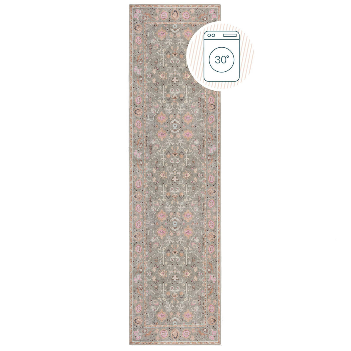 TEPPICH waschbar Floral Muster, Orientalisch, Wohnzimmer schmutzabweisend Multicolor-Rosa Läufer 60x230 - Rosa, Textil (60/230cm) - KADIMA DESIGN