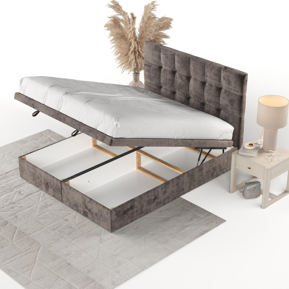 POLSTERBETT Guam mit Stauraum 160/200 cm Braun im Lotta Stoff - Schwarz/Braun, Holz/Holzwerkstoff (160/200cm) - AltaBeds