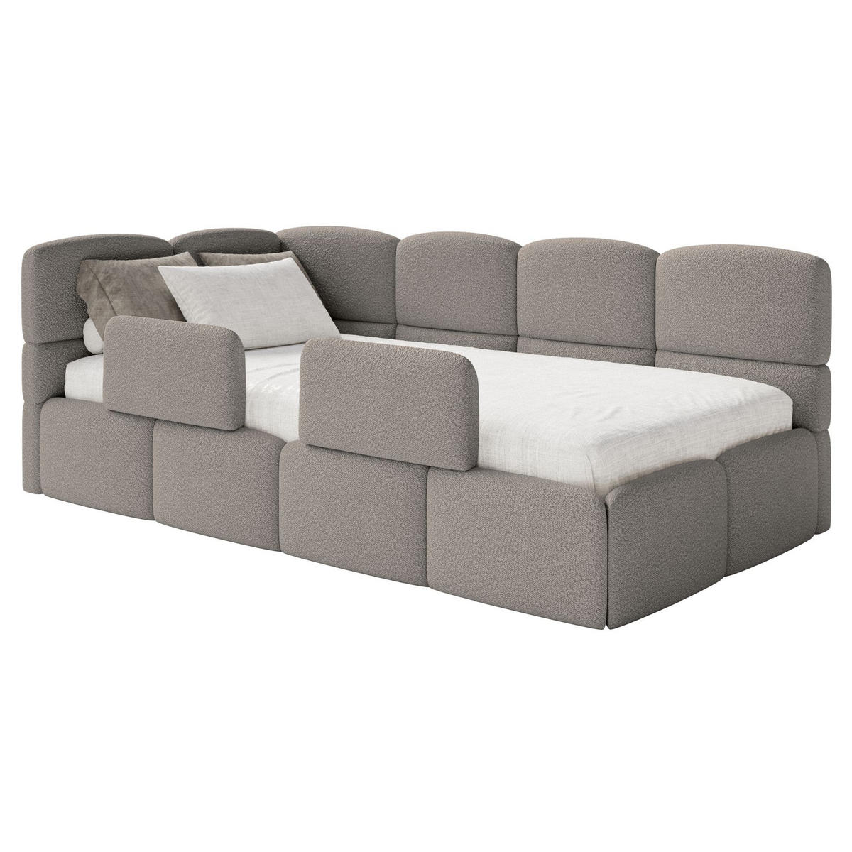 JUGENDBETT Cloudy links mit Matratze und Rausfallschutz Bouclé Grau - Grau, Kunststoff/Textil (90/200cm) - Selsey
