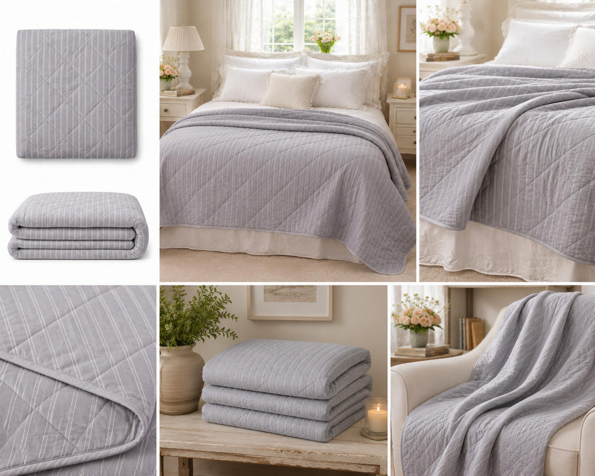 WOHNDECKE Baumwolle 140x180 cm Quilt-Optik – Gesteppt, Weich & Modern - Grau, Naturmaterialien (140/180cm) - AU Maison