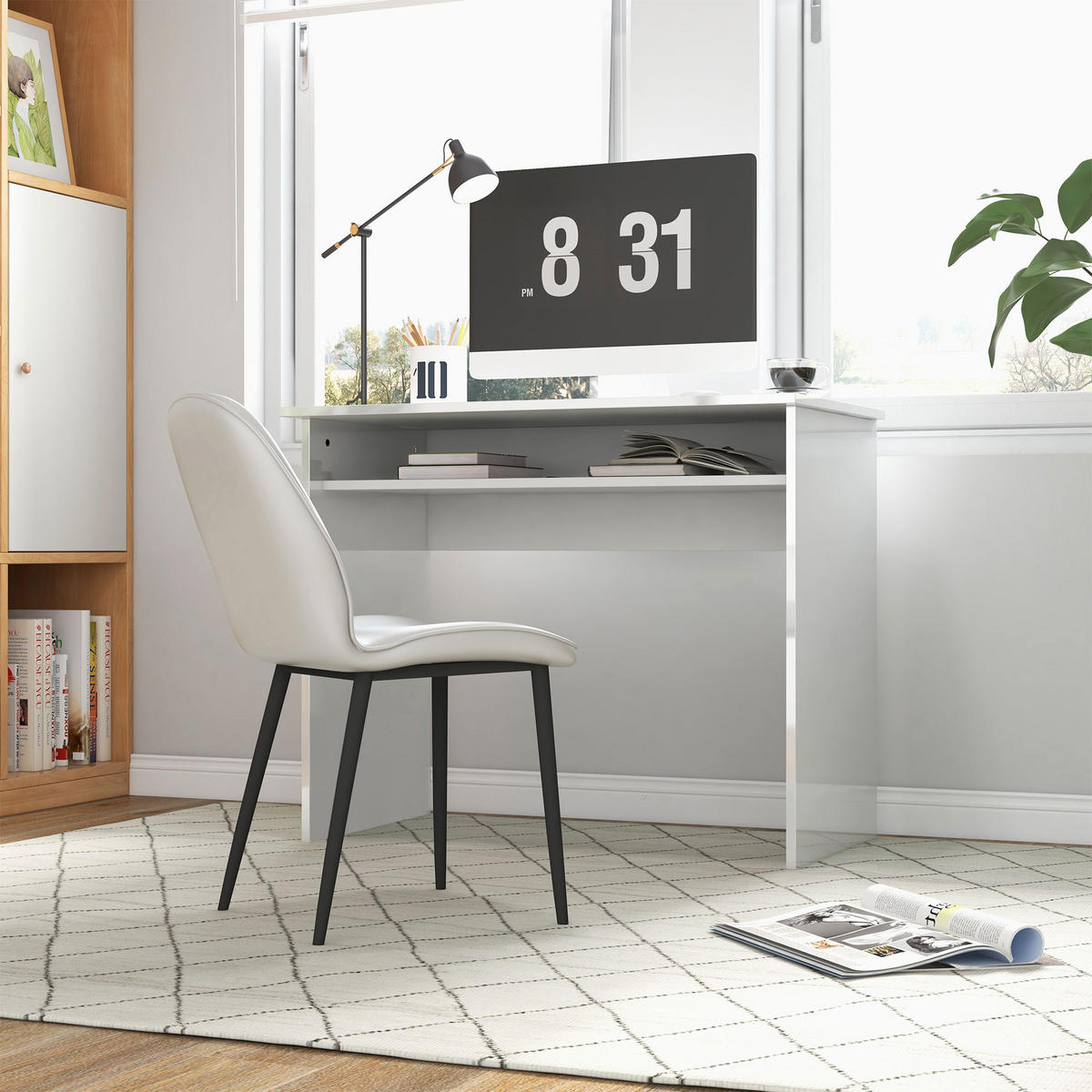 SCHREIBTISCH DE-14875 kompakt mit Regal Weiß - Weiß Hochglanz, Holzwerkstoff (90/50/74cm) - ComfortXL