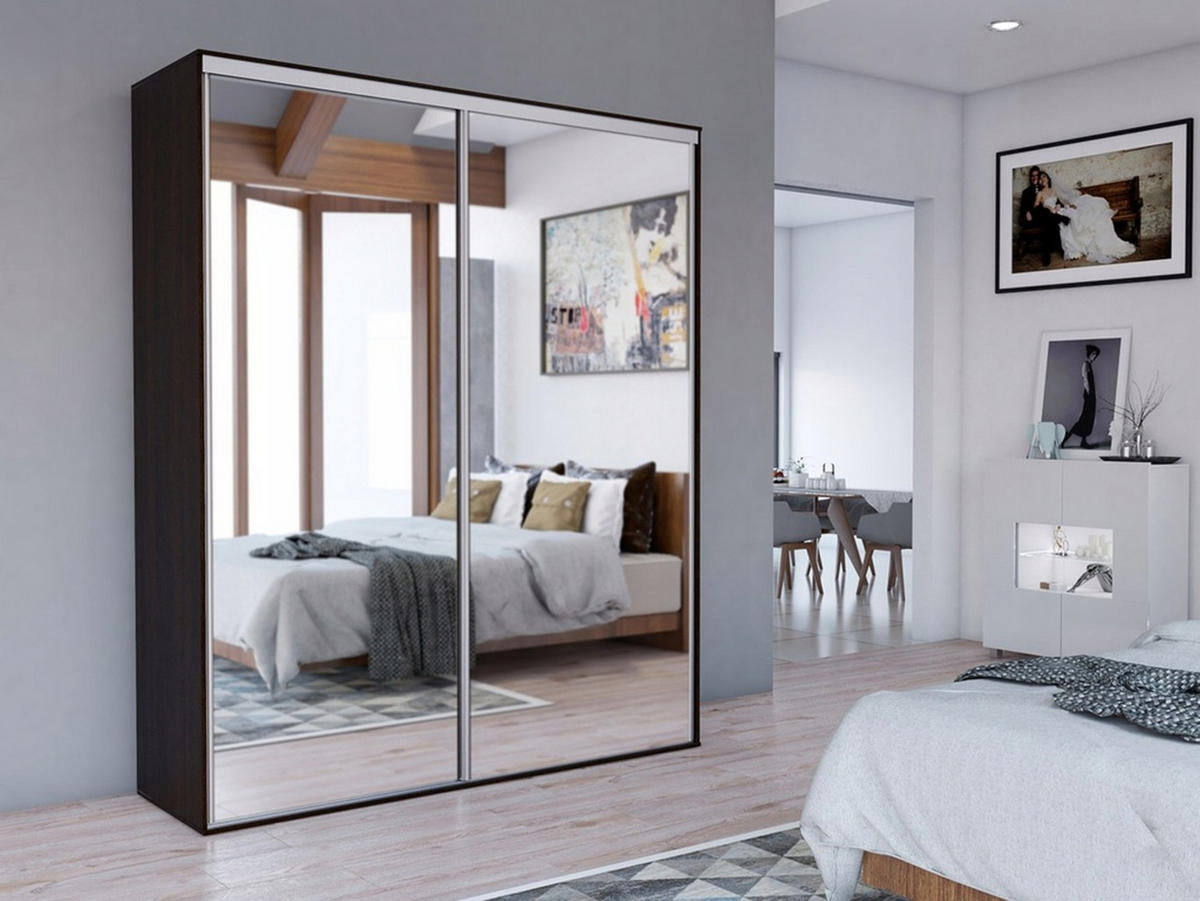 SCHIEBETÜRENSCHRANK - Kleiderschrank BORA 204 mit 2 Spiegel - Schokolade - Braun, Holzwerkstoff (204/244/62cm) - Möblo