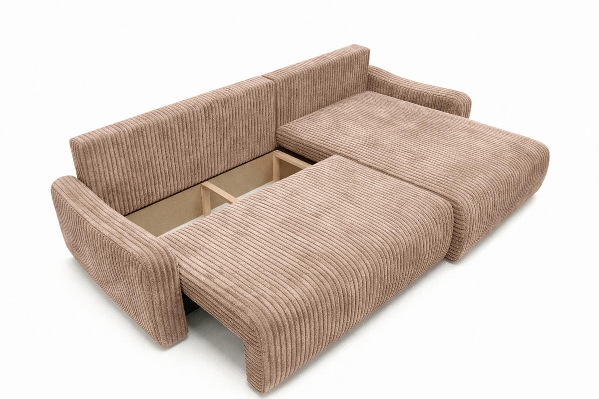 ECKSOFA Mit Schlaffunktion, Cordstoff Tilia, Braun, Rechts, JAPANDI - Braun, Holz (262/145cm) - Kaiser Möbel