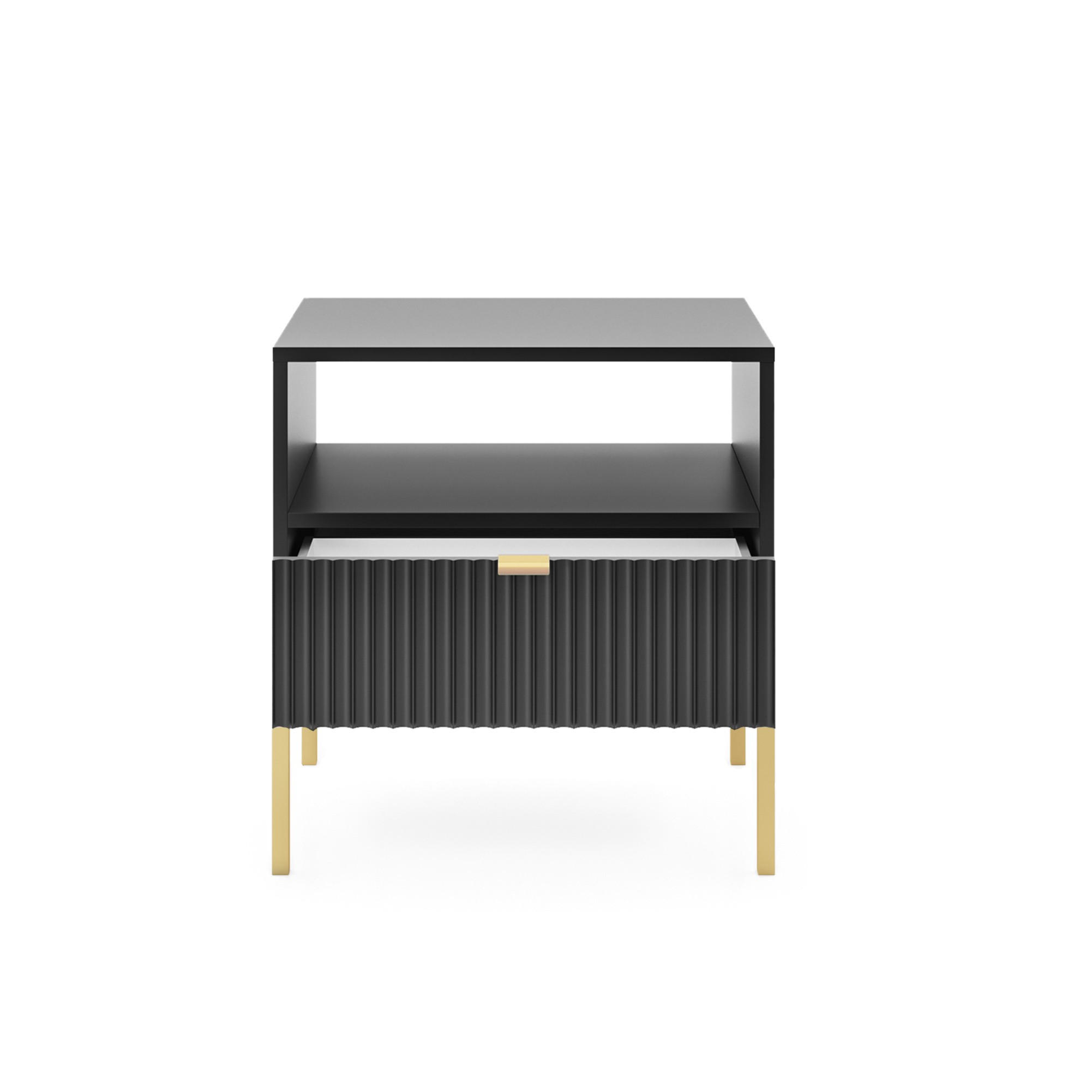 NACHTTISCH Nova Schwarz, Golden Beine, mit Schublade - Goldfarben/Schwarz, Holzwerkstoff/Metall (54/56/39cm) - Bettso