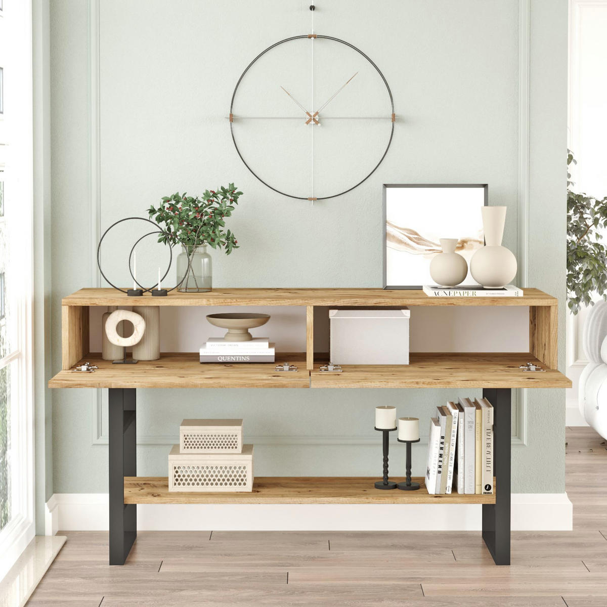 KONSOLENTISCH Lappeenranta - Schwarz/Braun, Holzwerkstoff/Metall (43/139/76cm) - [en.casa]