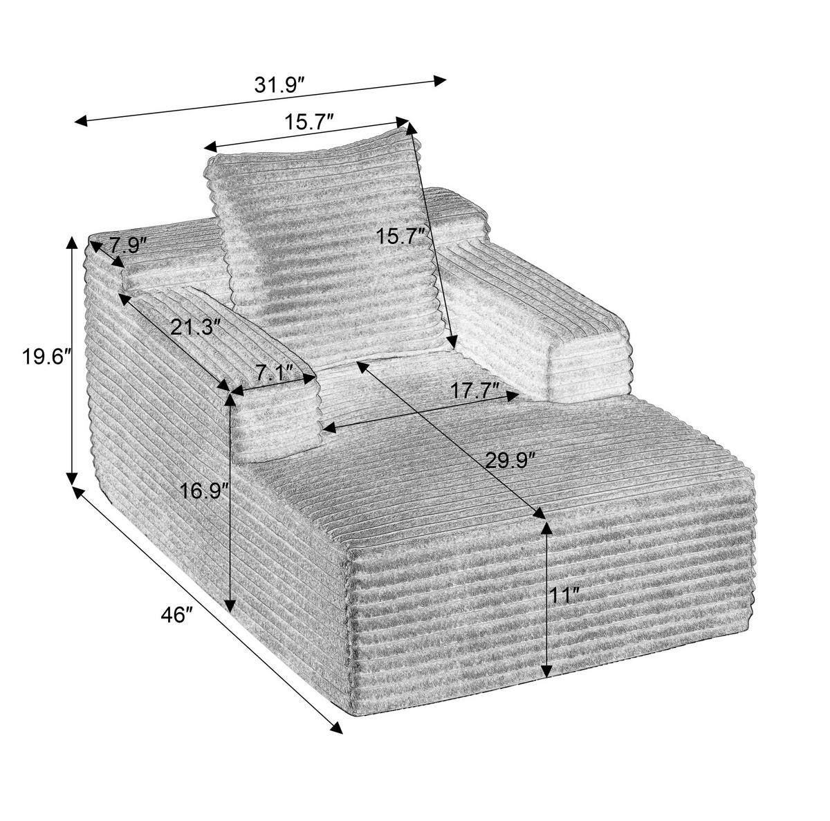 CHAISELONGUE aus Cord Dunkelgrau für Wohnzimmer, Büro und Apartment - Dunkelgrau, Kunststoff (81.03/49.78/116.84cm) - Meubliv