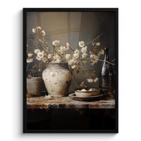GERAHMTES BILD Stilleben - Blumen - Blumenstrauß - Vase - Wein 60x80 cm - Schwarz, Papier (60/80cm) - MuchoWow